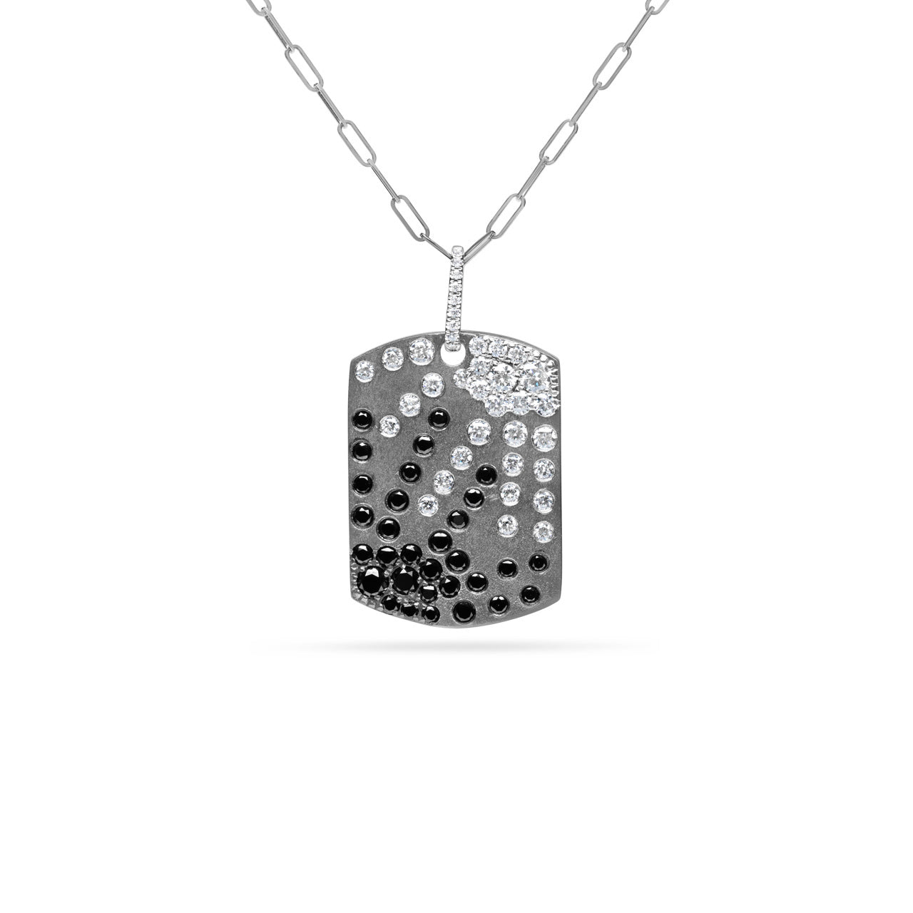 Black & White Diamond Galaxy Dog Tag Necklace
