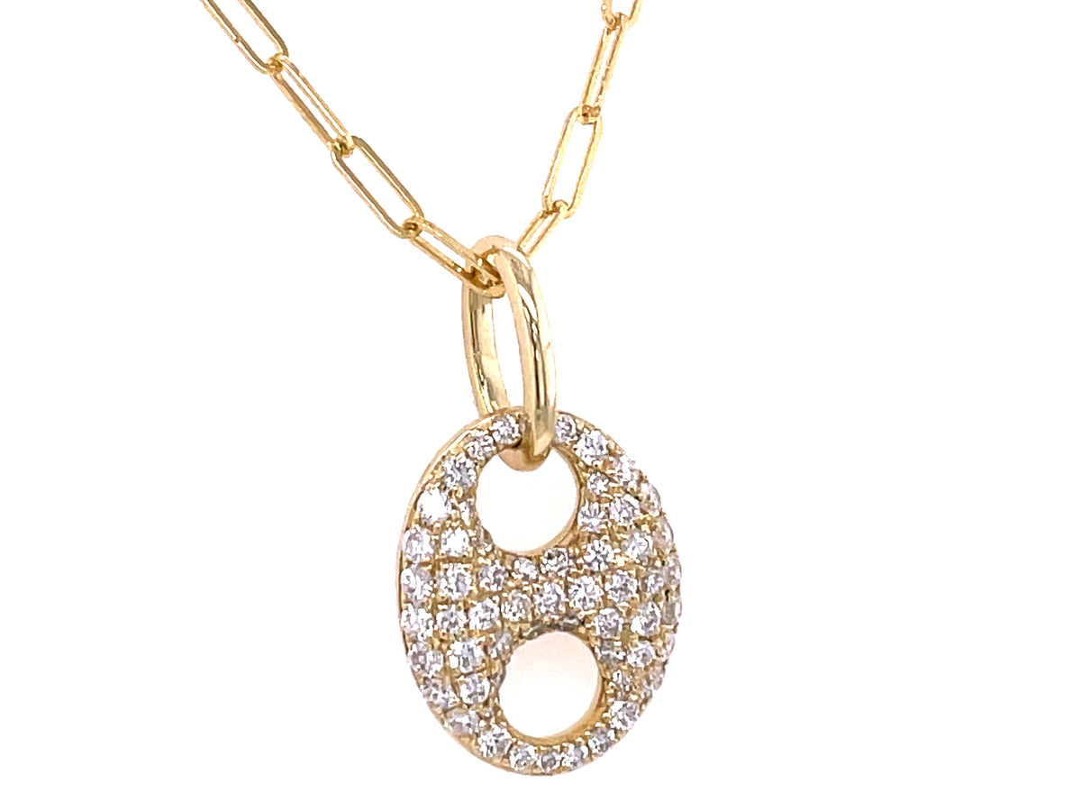 DIAMOND PAVE MEDIUM LOOP PENDANT, 18" PAPERCLIP CHAIN