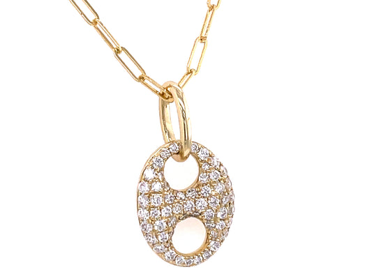 DIAMOND PAVE MEDIUM LOOP PENDANT, 18" PAPERCLIP CHAIN