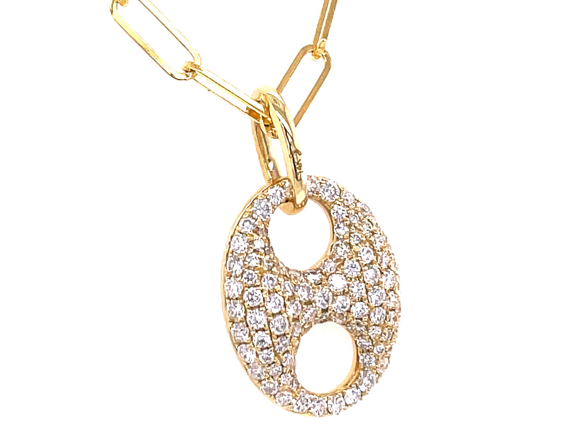 DIAMOND PAVE LARGE LOOP PENDANT, 18" PAPERCLIP CHAIN