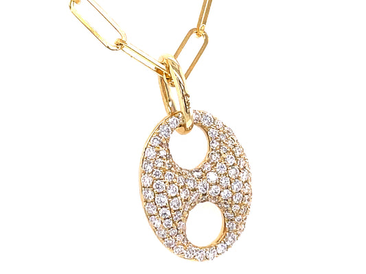DIAMOND PAVE LARGE LOOP PENDANT, 18" PAPERCLIP CHAIN