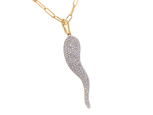 DIAMOND PAVE 35MM SWIRL PENDANT, 18" PAPERCLIP CHAIN