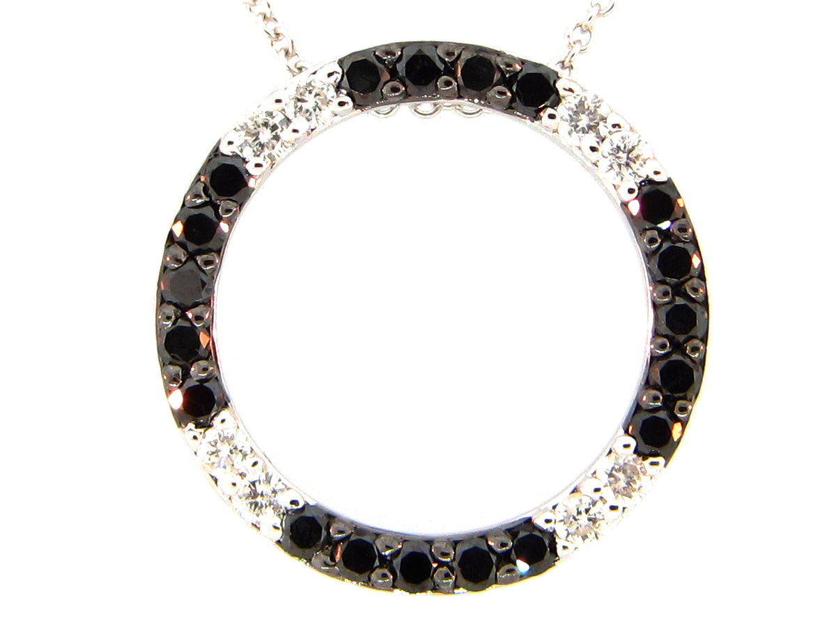 Black White Diamond Circle Pendant, 14kw (N)