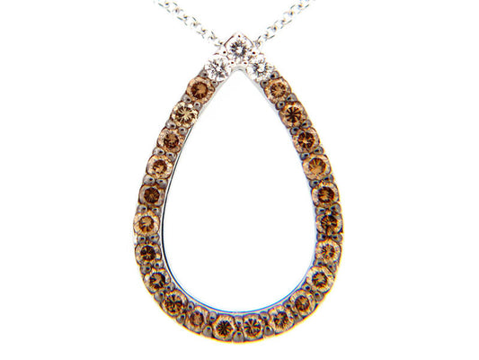 BROWN & WHITE DIAMOND TEAR DROP PENDANT, 18KW (N)