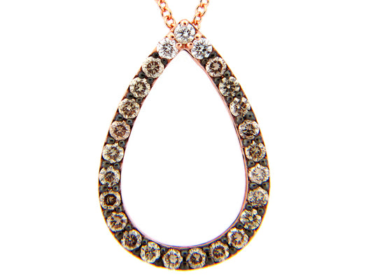 BROWN & WHITE DIAMOND TEAR DROP PENDANT, 14KR (N)