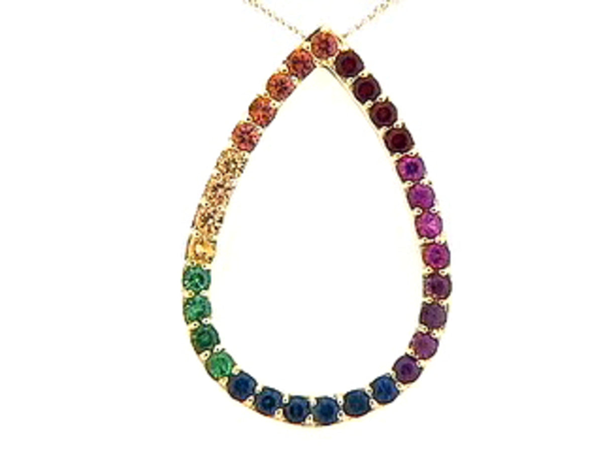 RAINBOW SAPPHIRE & TSAVORITE PENDANT, 14KY (H/U)