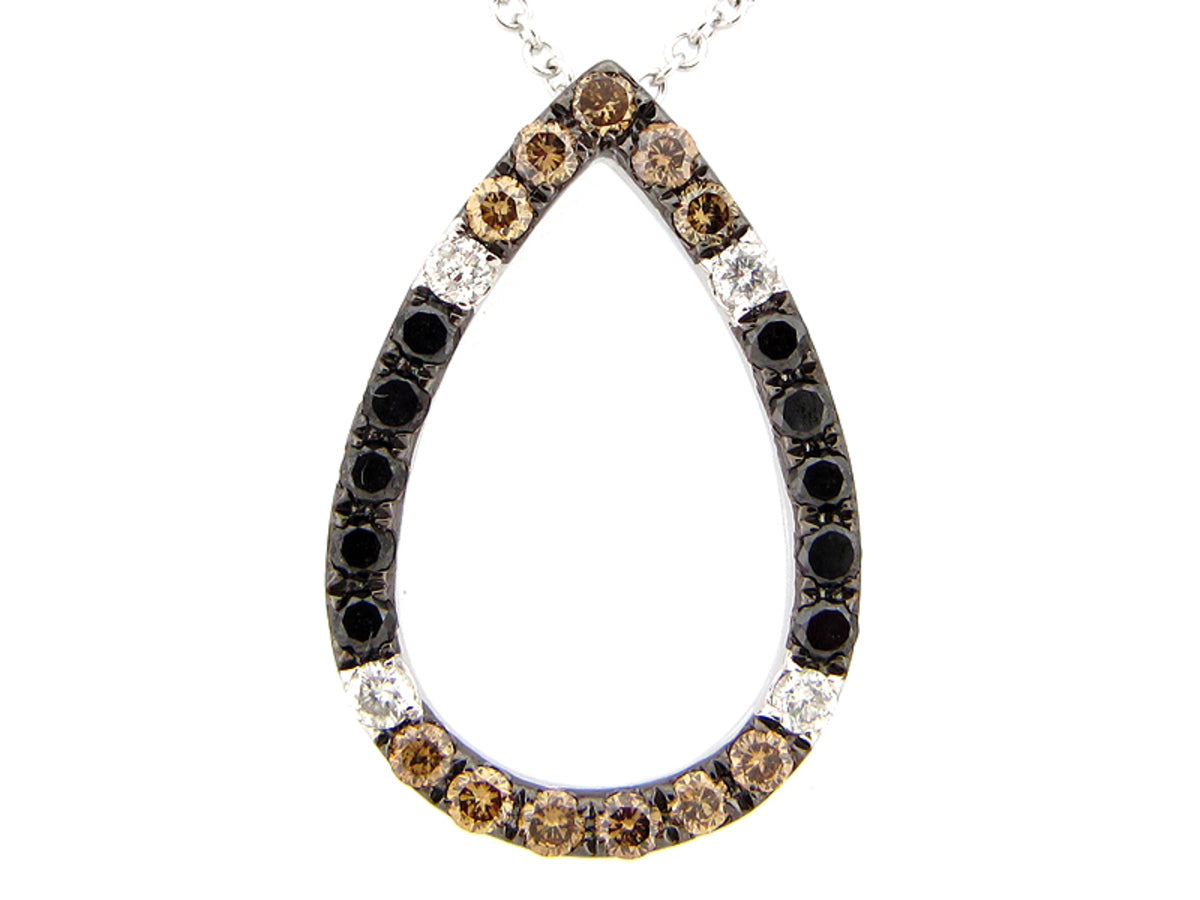 BLACK, BROWN & WHITE DIAMOND PENDANT,  14KW