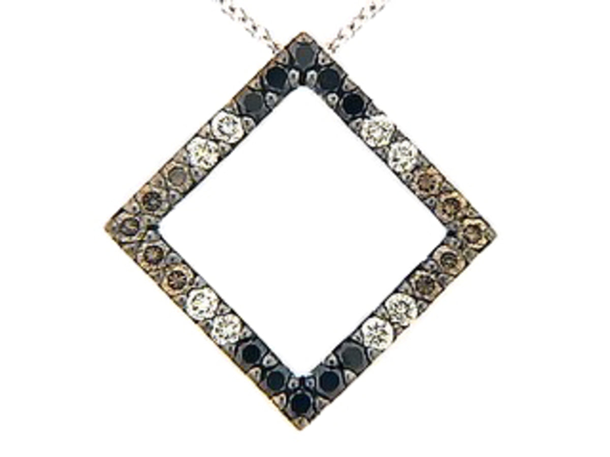 BLACK, BROWN & WHITE DIAMOND PENDANT, 14KW (R/N)