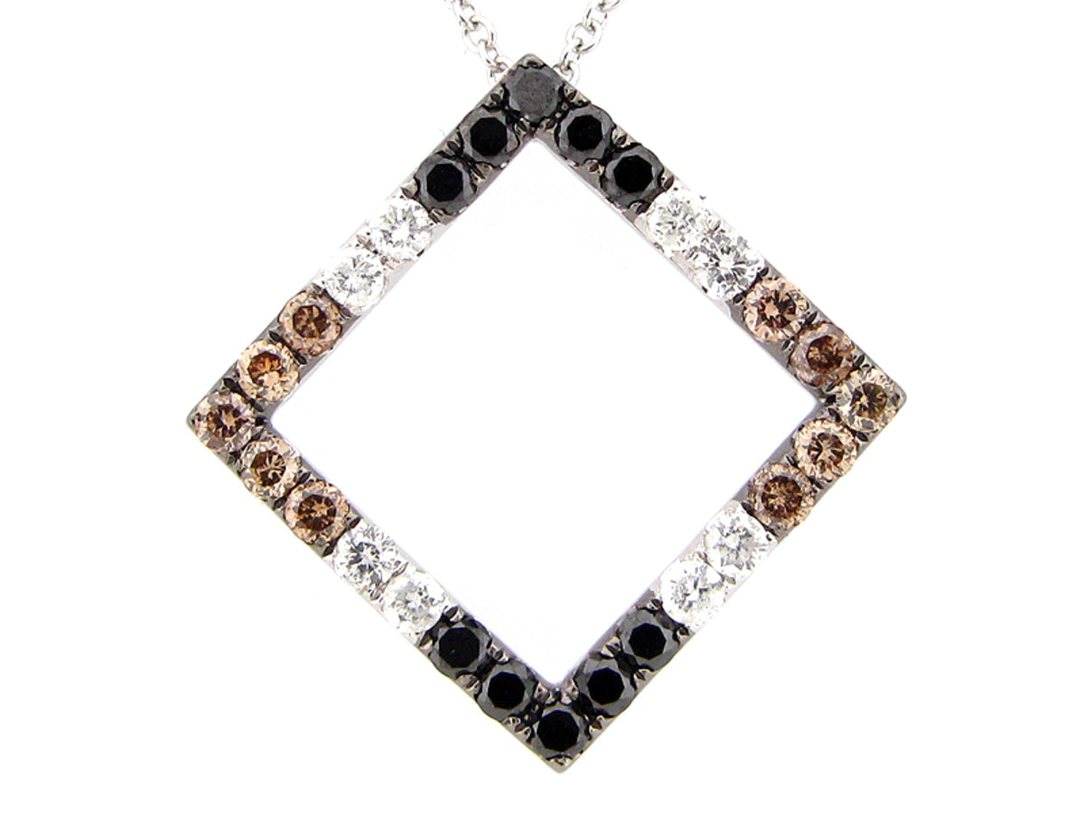 BLACK, BROWN, AND WHITE DIAMOND PENDANT, 14KW (R/N)