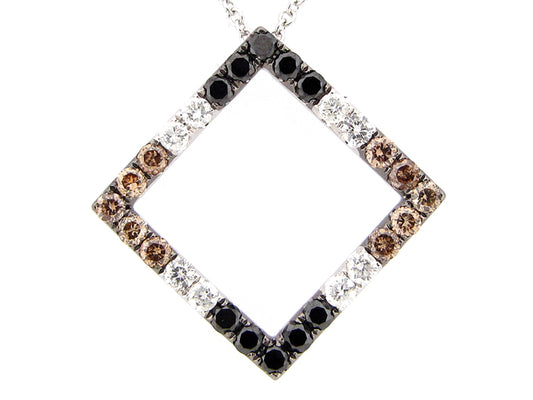 BLACK, BROWN, AND WHITE DIAMOND PENDANT, 14KW (R/N)