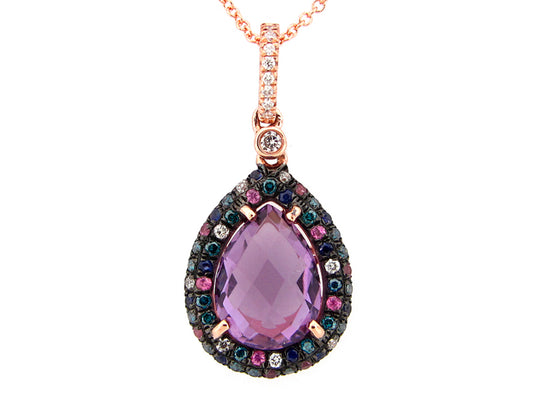 CHB AMETHYST, BLUE & PINK SAPPHIRE, BLUE & WHITE DIAMOND PENDANT, 14KR (H/R/N)
