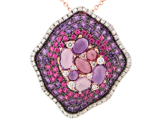 PINK SAPPHIRE, RHODOLITE, AMETHYST & DIAMOND PENDANT, 14KR (H/N)