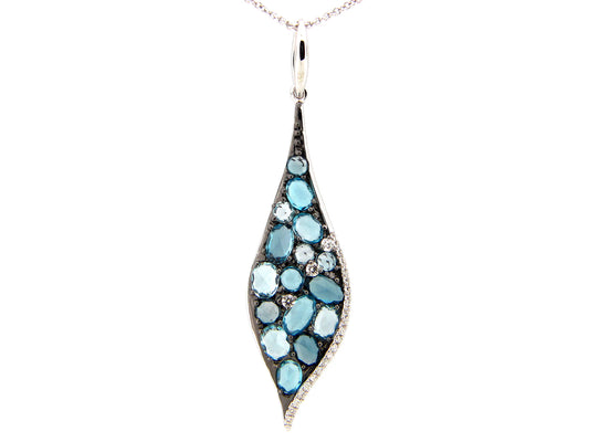 BLUE TOPAZ & DIAMOND PENDANT, 14KW (H)