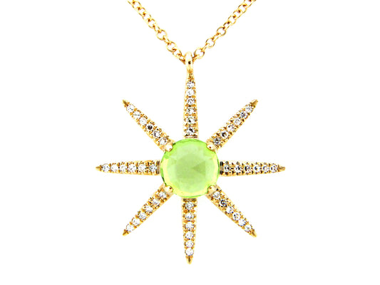 PERIDOT & DIAMOND 8 POINT STAR PENDANT, 18"/17"/16", 14KY (N)