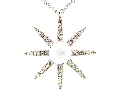 WHITE TOPAZ & DIAMOND 8 POINT STAR PENDANT NECKLACE, 18"/17"/16", 14KW (H)