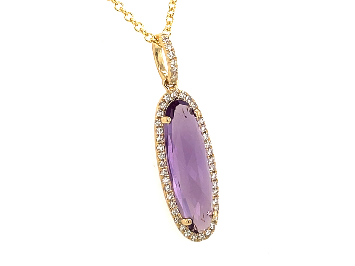 AMETHYST & DIAMOND PENDANT, 14KY (H)