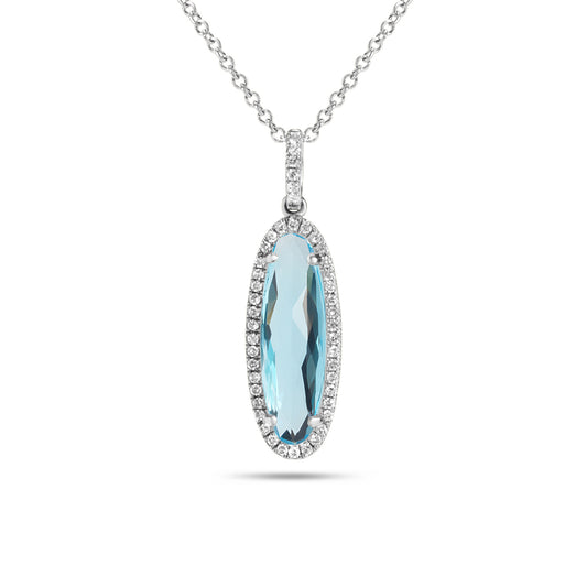 Oval Blue Topaz & Diamond Necklace