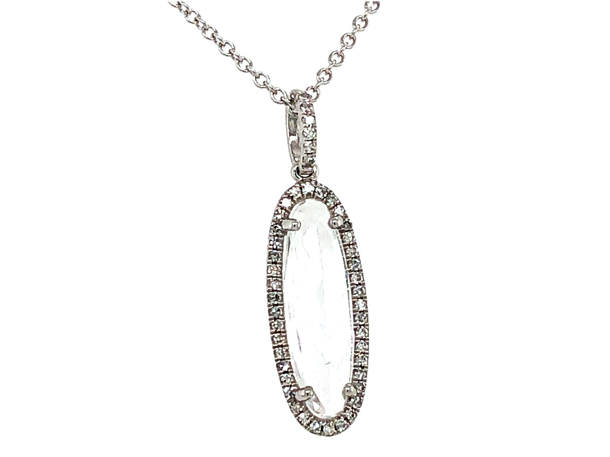 WHITE TOPAZ OVAL & DIAMOND PENDANT