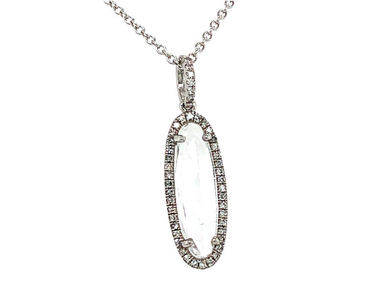 WHITE TOPAZ OVAL & DIAMOND PENDANT