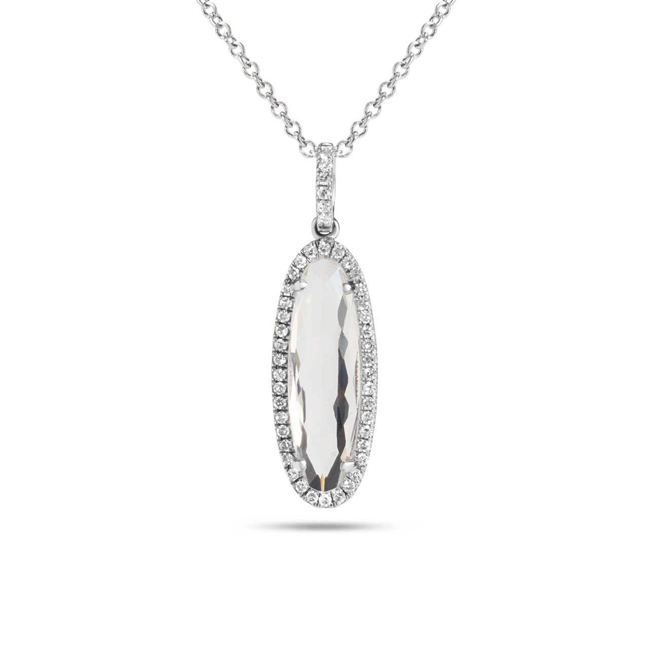 Oval White Topaz & Diamond Necklace