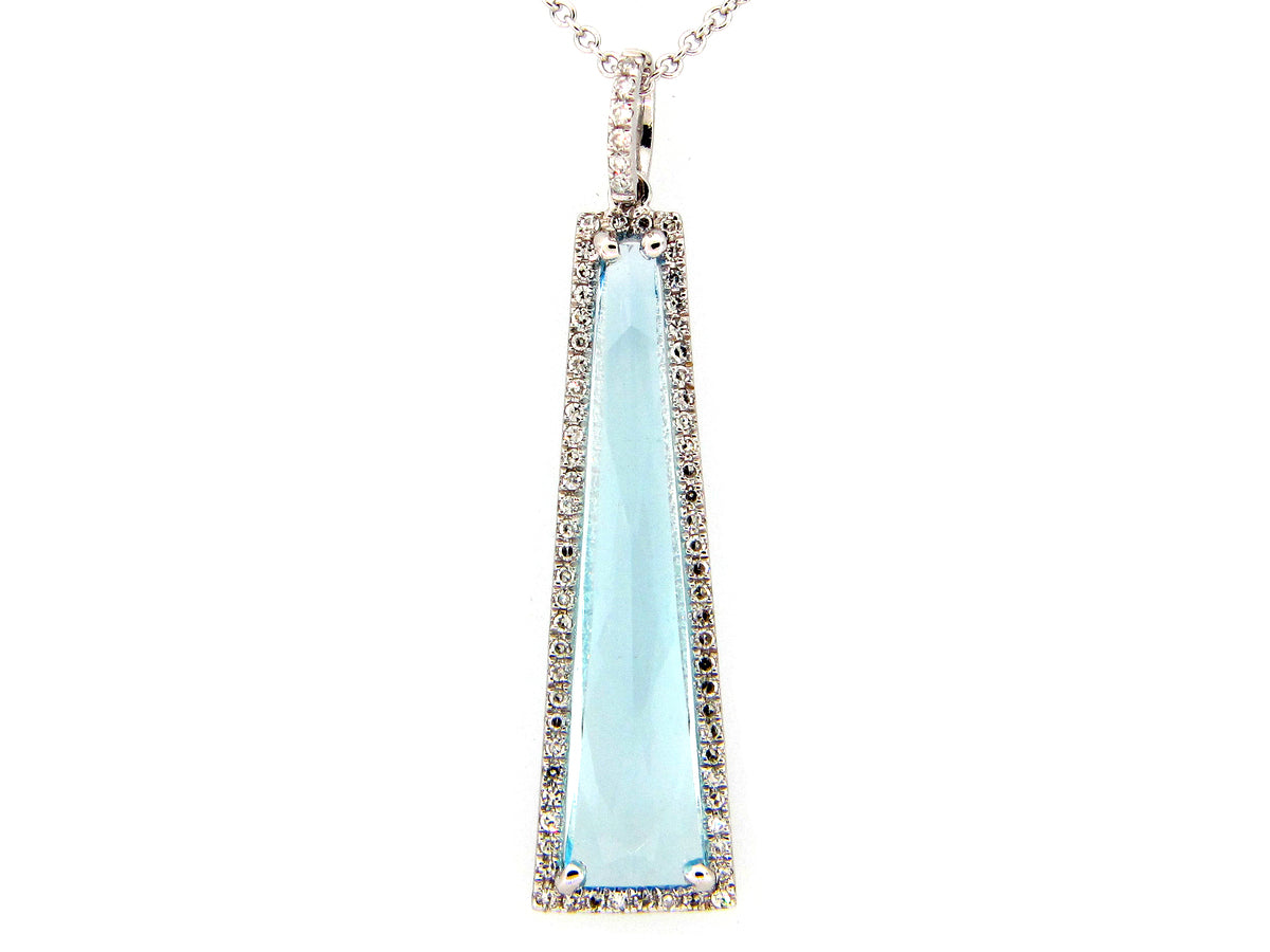 BLUE TOPAZ & DIAMOND PENDANT, 14KW (R)