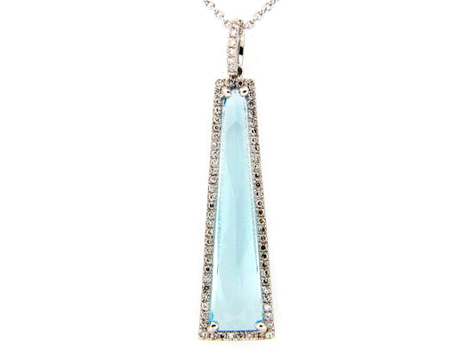 BLUE TOPAZ & DIAMOND PENDANT, 14KW (R)