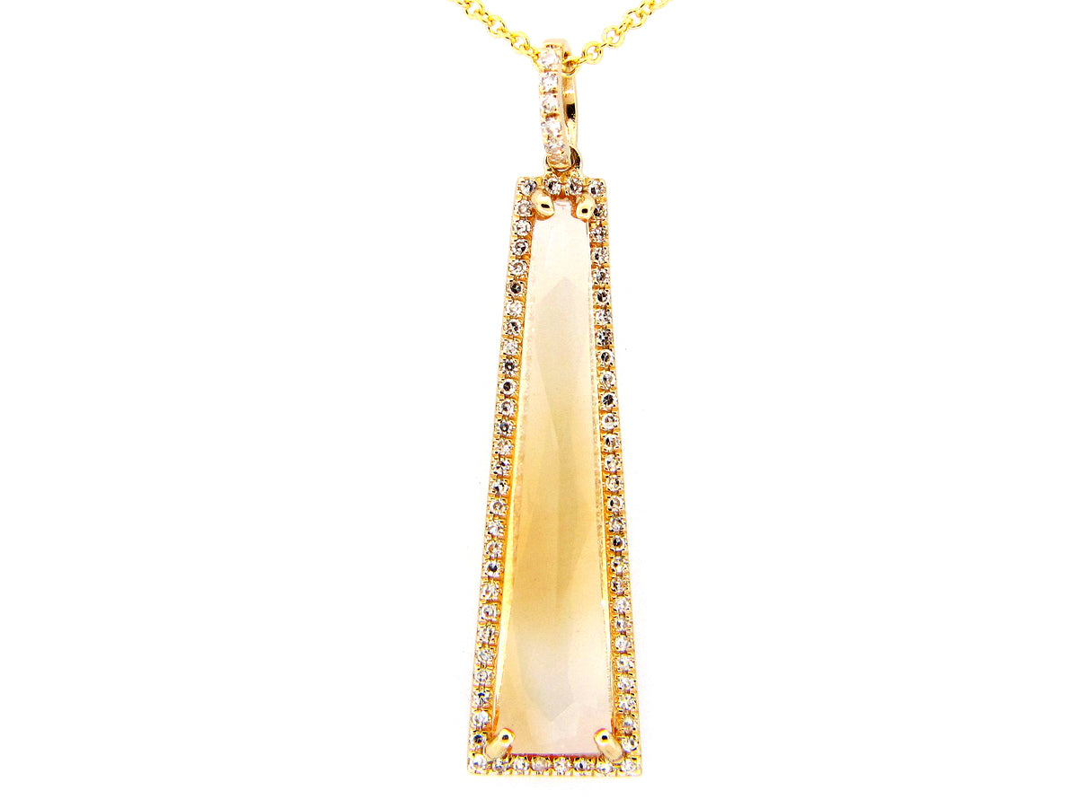 CITRINE & DIAMOND PENDANT, 14KY (H)