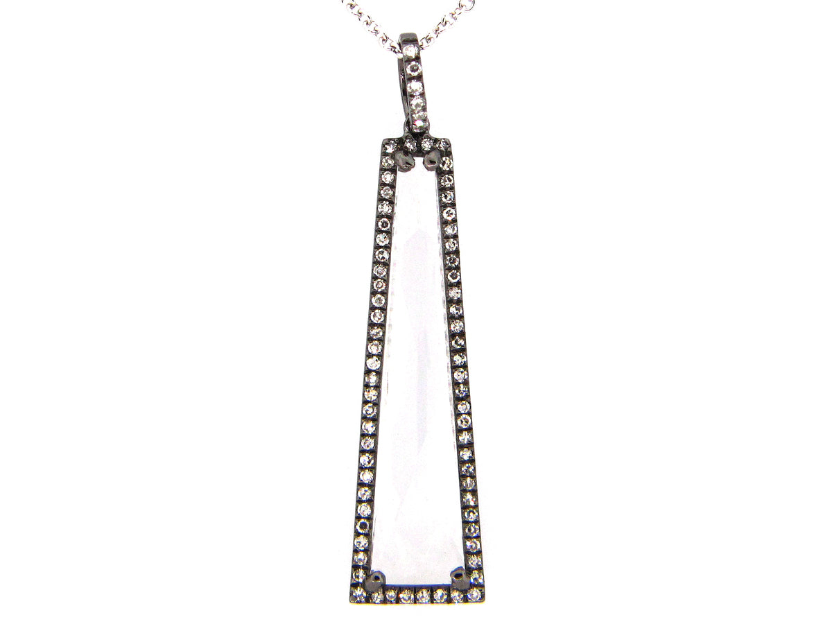 WHITE TOPAZ & DIAMOND PENDANT, 14K BLACK FINISH/ WHITE CHAIN (H)