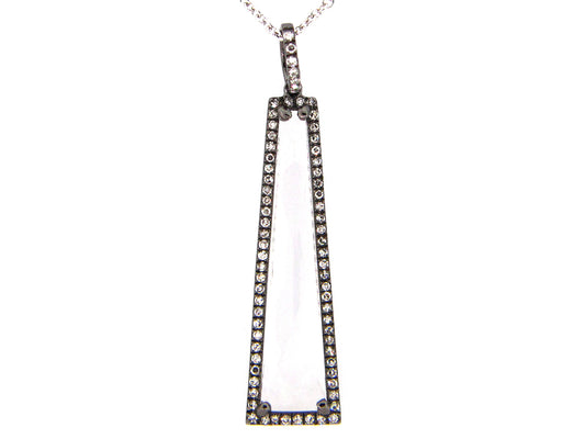 WHITE TOPAZ & DIAMOND PENDANT, 14K BLACK FINISH/ WHITE CHAIN (H)