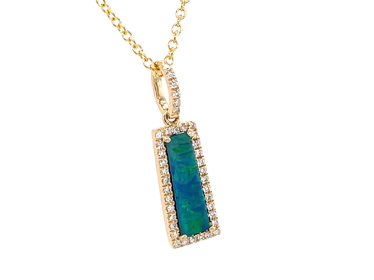 BLACK OPAL DOUBLET & DIAMOND RECTANGLE PENDANT