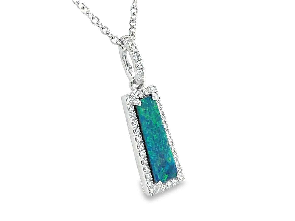 BLACK OPAL DOUBLET & DIAMOND RECTANGLE PENDANT