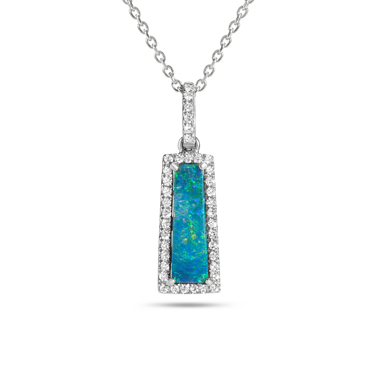 Opal & Diamond Trapezoid Necklace
