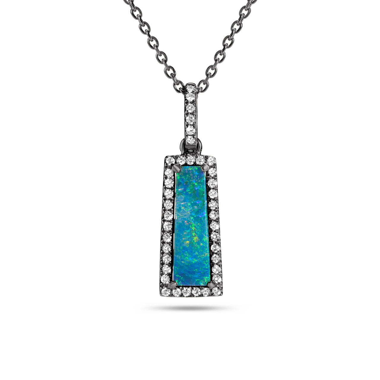 Opal & Diamond Trapezoid Necklace