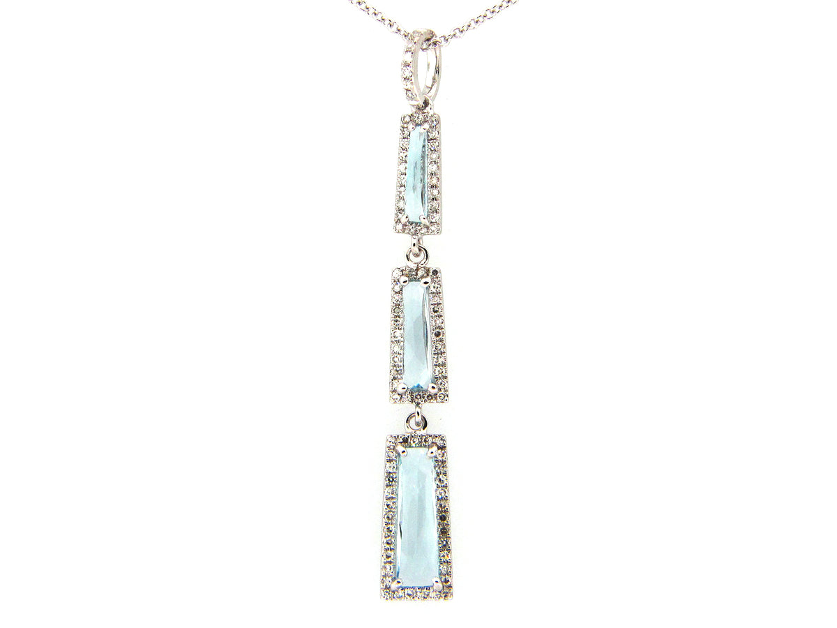 BLUE TOPAZ & DIAMOND PENDANT, 14KW (R)