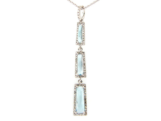 BLUE TOPAZ & DIAMOND PENDANT, 14KW (R)
