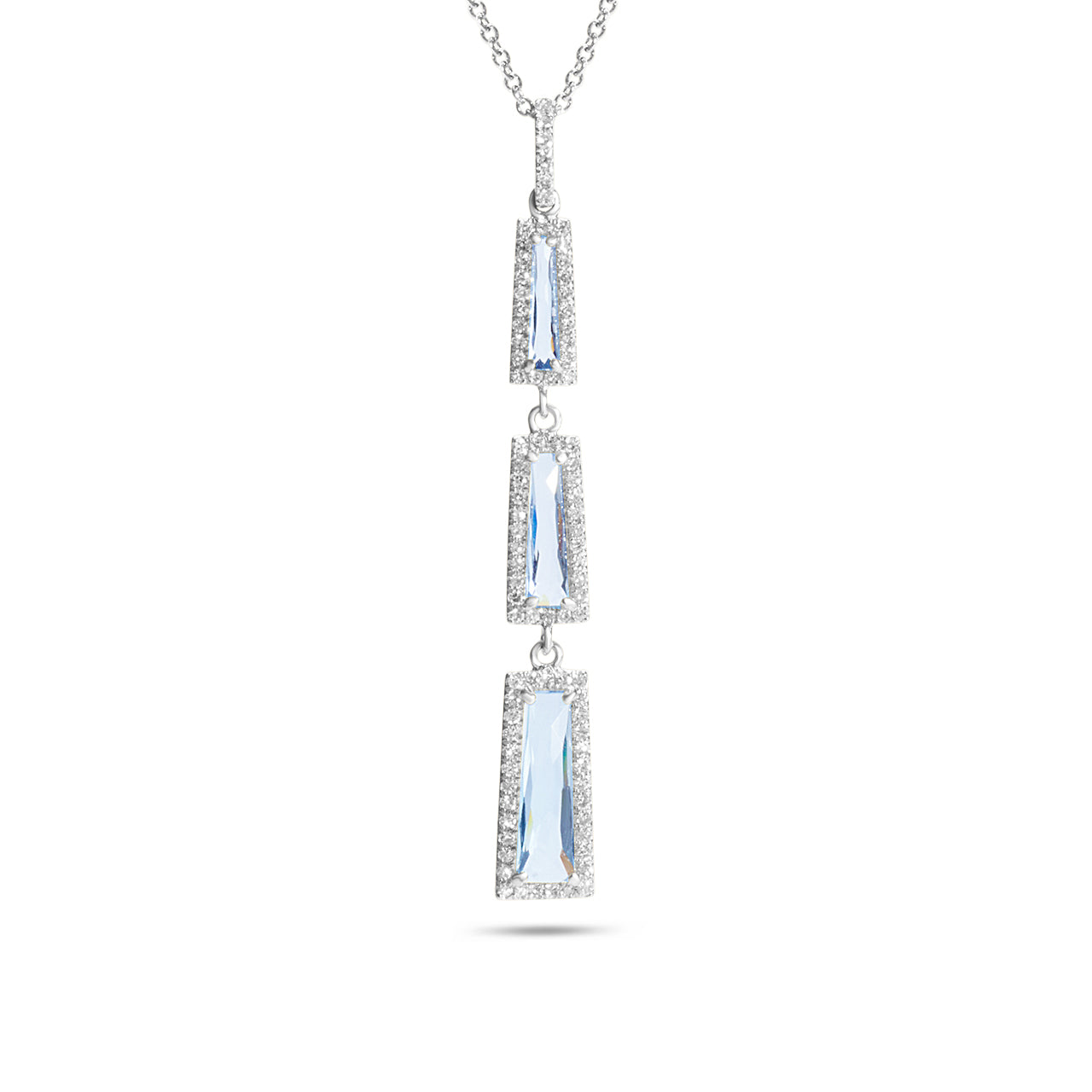 Blue Topaz & Diamond Triple Drop Necklace