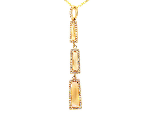 CITRINE & DIAMOND 3 STATION PENDANT, 14KY (H)