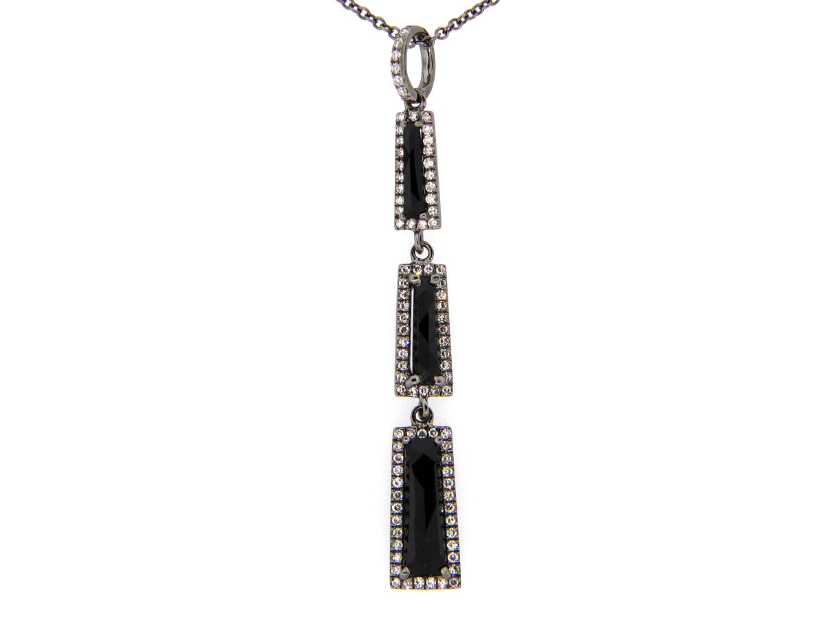 BLACK ONYX & DIAMOND PENDANT, 14K BLACK FINISH (D)