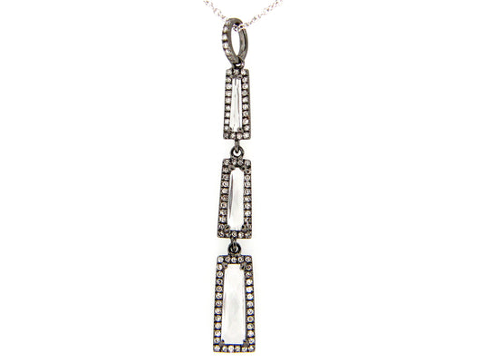 WHITE TOPAZ & DIAMOND PENDANT, 14 BLACK FINISH / WHITE CHAIN (H)