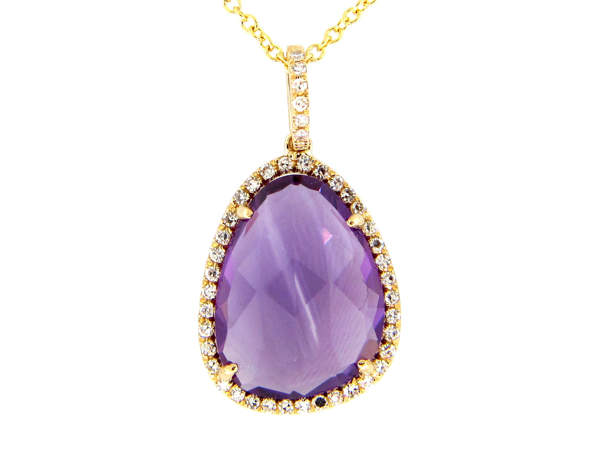 AMETHYST & DIAMOND HALO PENDANT, 14KY (H)