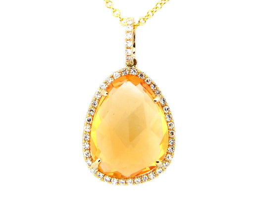 CITRINE & DIAMOND PENDANT, 14KY (H)