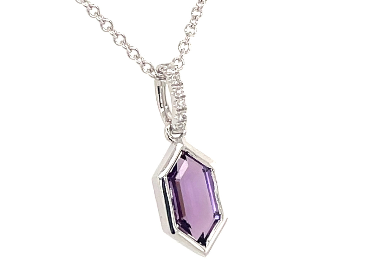 AMETHYST BEZEL HEXAGON & DIAMOND PENDANT