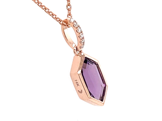 AMETHYST BEZEL HEXAGON & DIAMOND PENDANT