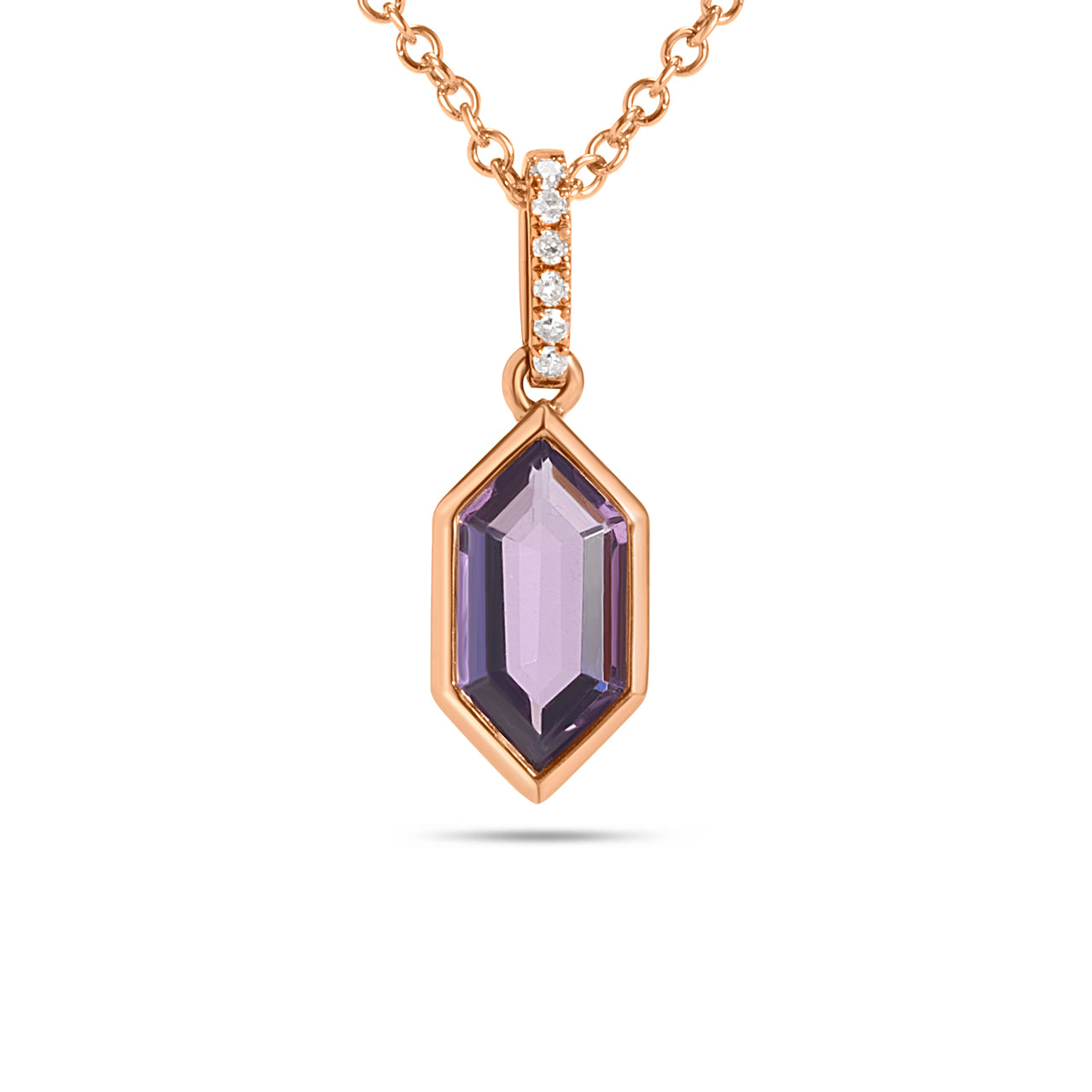 Amethyst & Diamond Hexagon Bezel Necklace