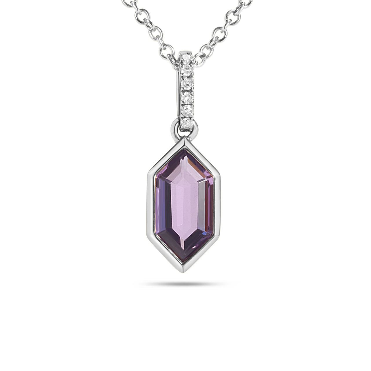 Amethyst & Diamond Hexagon Bezel Necklace