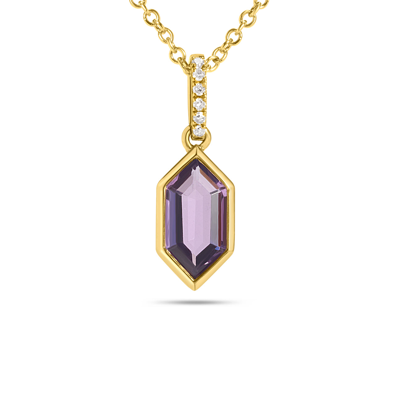 Amethyst & Diamond Hexagon Bezel Necklace