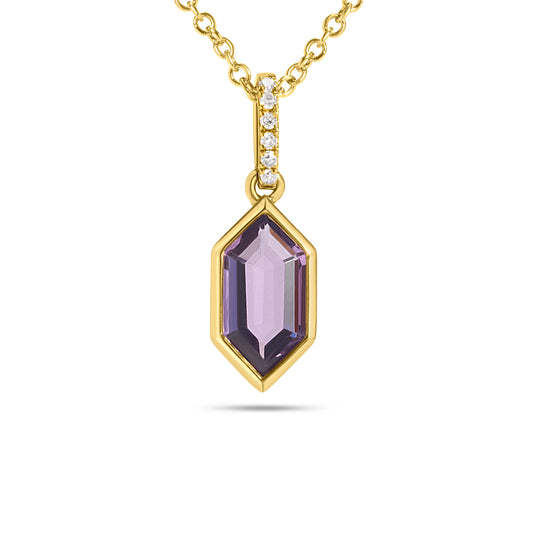 Amethyst & Diamond Hexagon Bezel Necklace