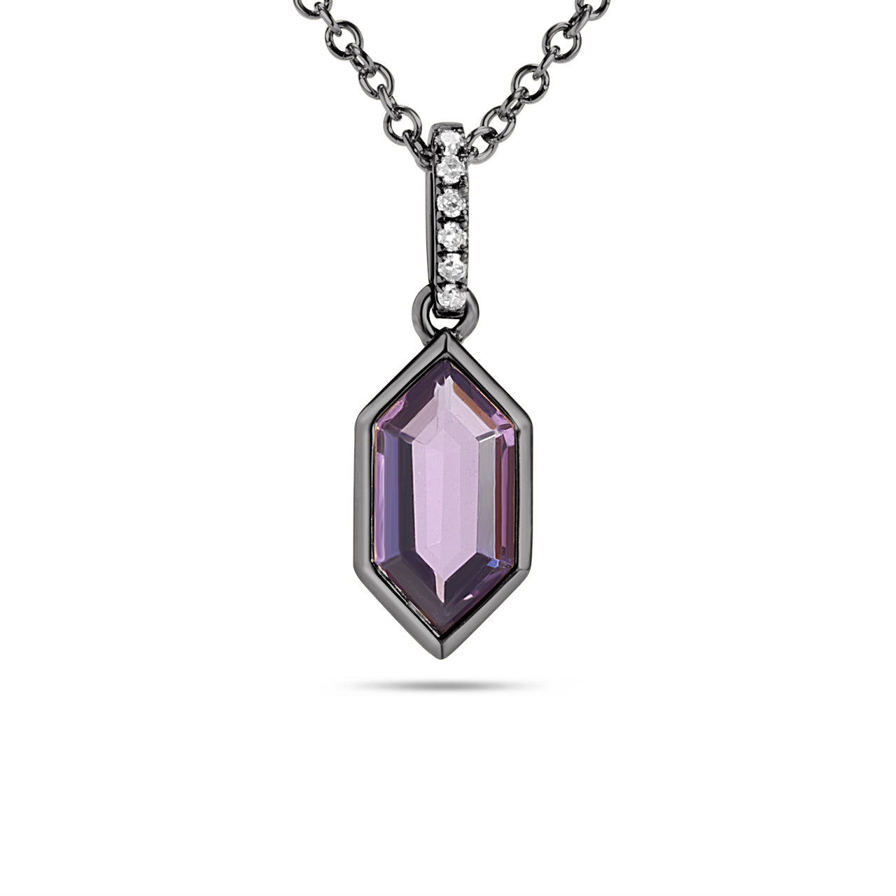 Amethyst & Diamond Hexagon Bezel Necklace