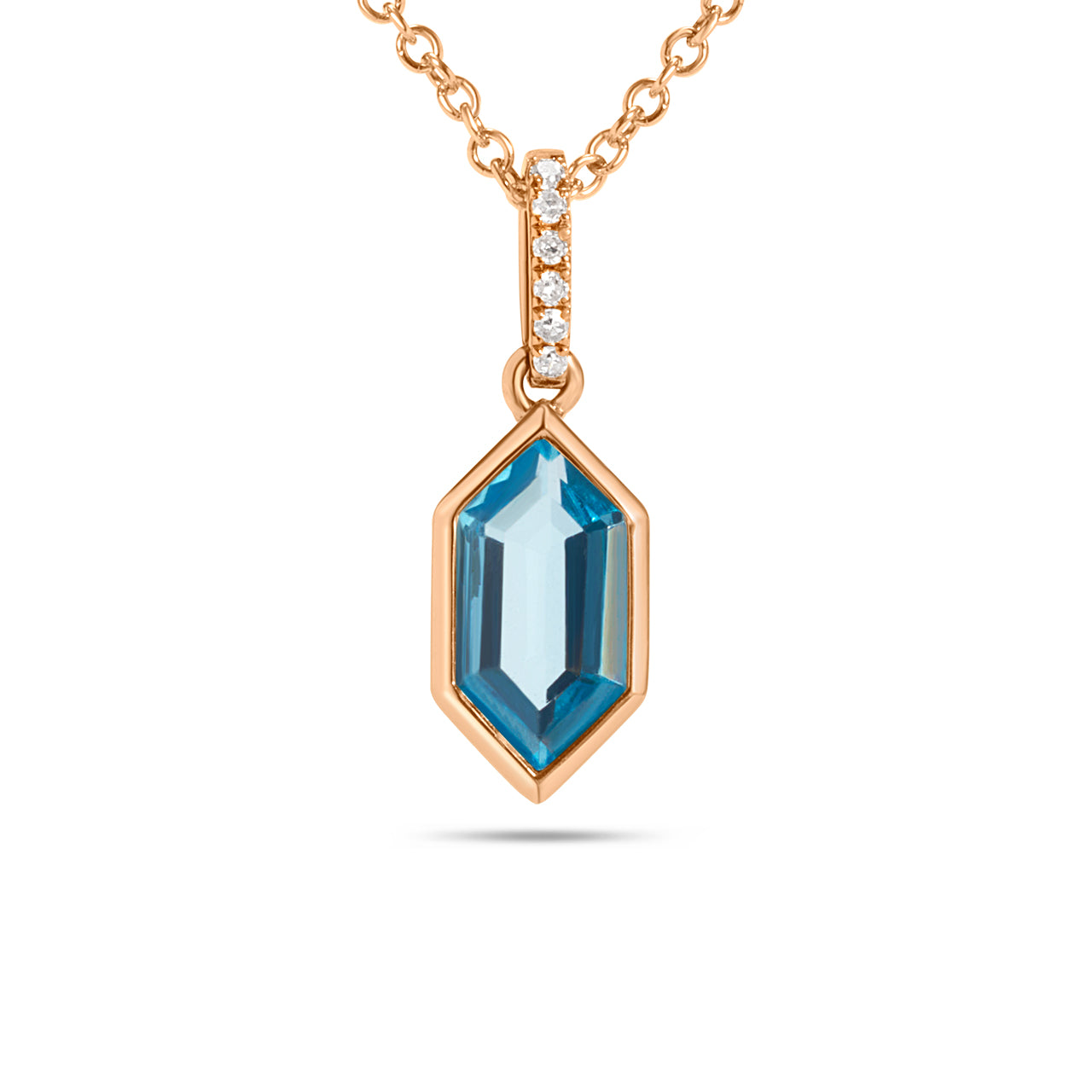 Blue Topaz & Diamond Hexagon Bezel Necklace