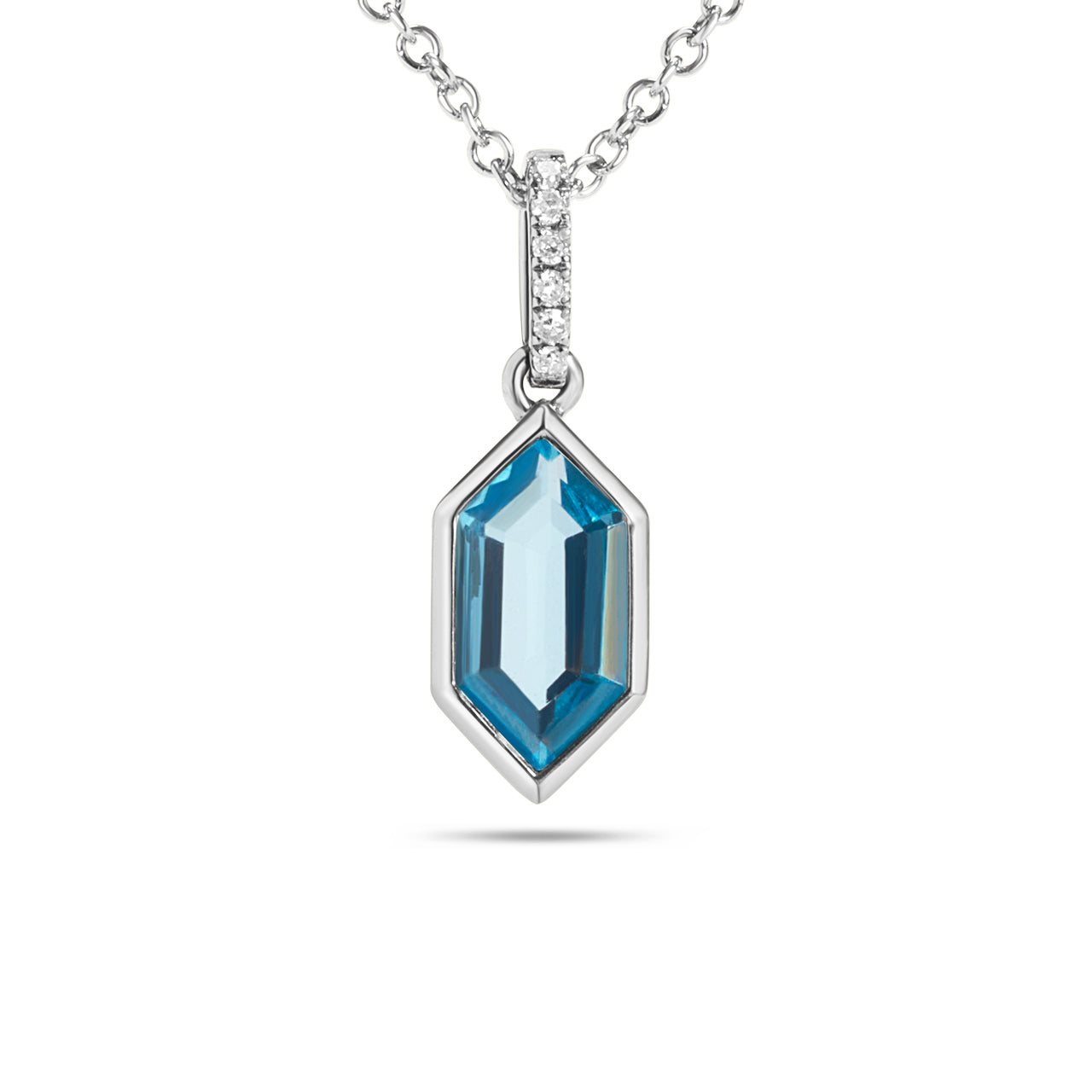 Blue Topaz & Diamond Hexagon Bezel Necklace